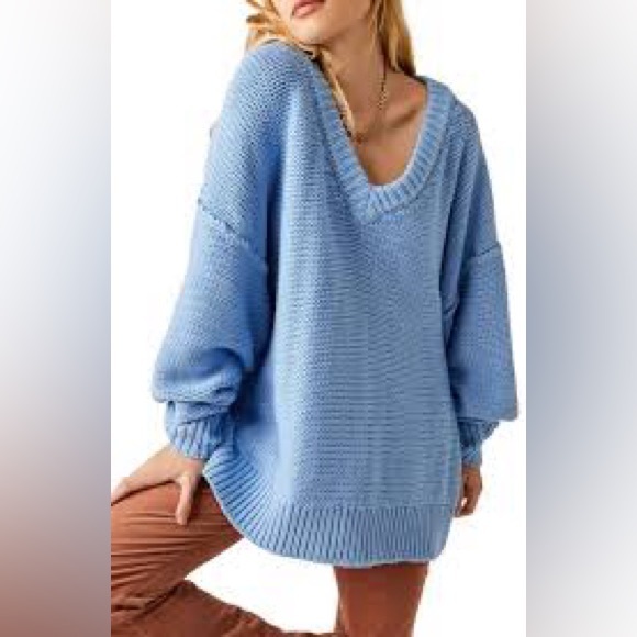 Free People Alli blue v-neck sweater